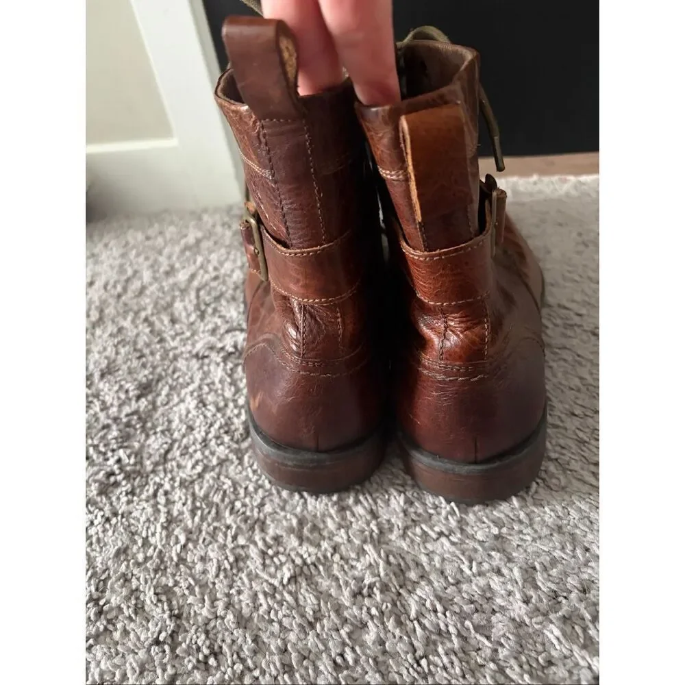 Aston Grey Rockcastle 2 Leather Distressed Combat Boots Lace-Up Buckle Size 11.5